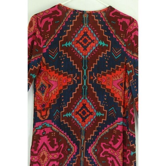Billabong Tribal Aztec Tunic Top Button Front Long Sleeve Beachy Womens Small - Picture 4 of 8